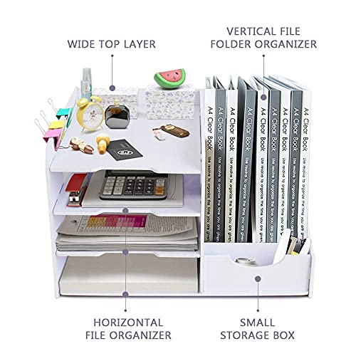 SONGWAY File Organizer for Desk - 4 Tier Vertical and Horizontal Document Holder, File Sorter, A4 Paper Storage Holder, Desktop Organizer for Home Office School Decoration, White - size: 4 Tier