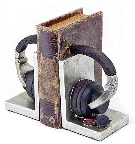 Bellaa 26256 Decorative Bookends Headphone Music Lover Holder Heavy Stoppers Bookshelf Shelves to Hold Book Ends Library Shelf Dividers Vintage Home Decor 6 Inch Tall