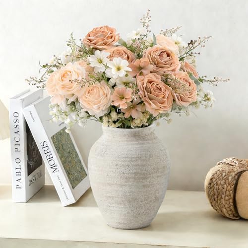Ceramic Flower Vase - 7.4 Inch Farmhouse Rustic Vase for Home Decor Handcrafted Pottery Vase Small Terracotta Vases for Dining Table Decor Fireplace Living Room Bathroom Wedding Centerpiece - color: 205-1-7.4in
