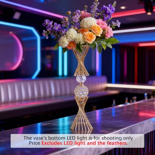 VIJIV Gold Vase for Wedding Centerpieces Table, 24" Tall Luxury Hourglass Metal Trumpet Vase for Flower Arrangement & Ostrich Feathers Holder, Perfect for Wedding Galas, Anniversary & Formal Events - size: Tall-23.7IN