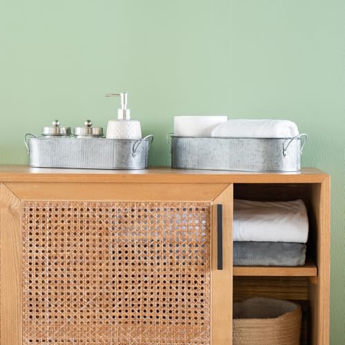 Mkono Metal Storage Basket for Toilet Tank Top Bathroom Decor, Galvanized Tray with Handle for Shelves, Farmhouse Toilet Paper Holder Organizing Bin Box for Countertop Living Room, Set of 2, Silver - color: Silver