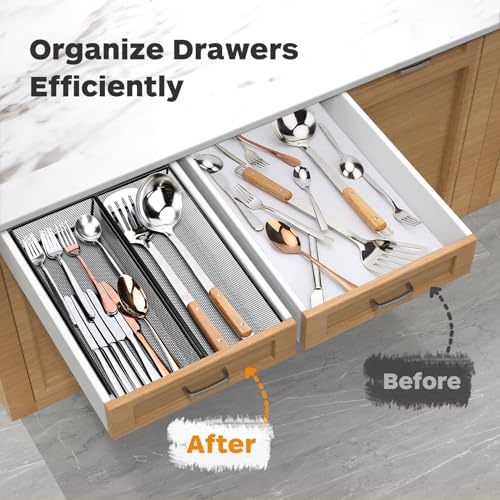 Smgmg Silverware Drawer Organizer, Silverware Organizer for Drawer, 2 Pack 14.7" X 6.1" X 2" Utensil Organizer for Kitchen Drawers, Kitchen Drawer Organizer for Large Utensils with Interlocking Arm - color: Black, size: 14.7 * 6.1 * 2 Inches