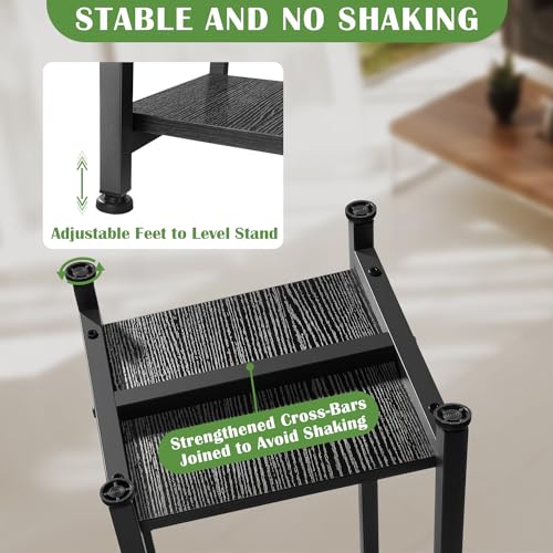 Dipion Tall Plant Stand Indoor,31 Inch Plant Stands,2 Tier Metal Plant Stand with Heavy Duty Wood,Black