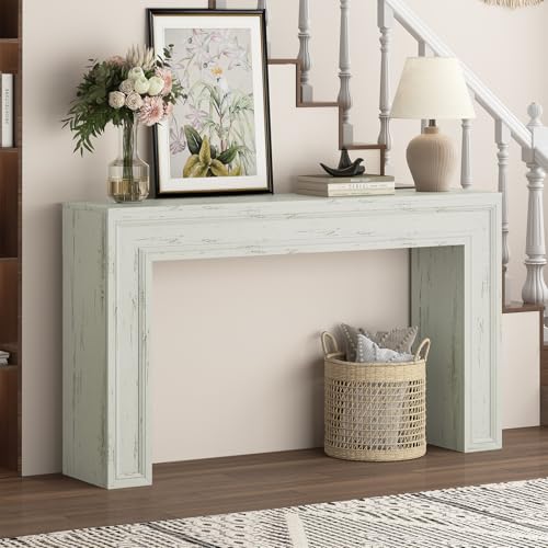 Rresyet 55 Inch Long Console Table, Sofa Table Behind Sofa, Wooden Entryway Table, Farmhouse Entryway Table for Entry, Hallway, Living Room (White) - color: White