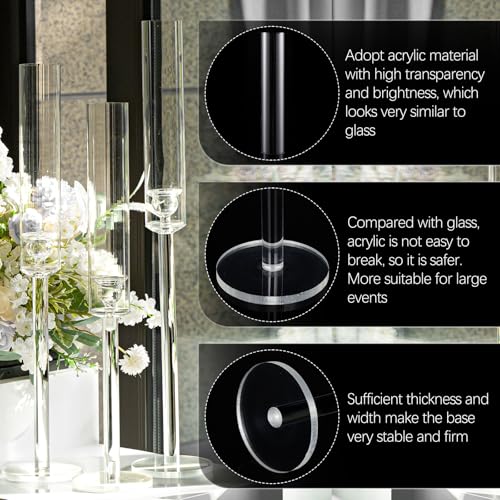 Vincidern 12pcs Taper Candle Holder Acrylic Candlestick Holder Clear Set for Table Centerpiece, Long Candle Stick Candle Stand Cylinder Shade for Wedding Party Dining Room Decor - color: Clear-12pcs (Fat)