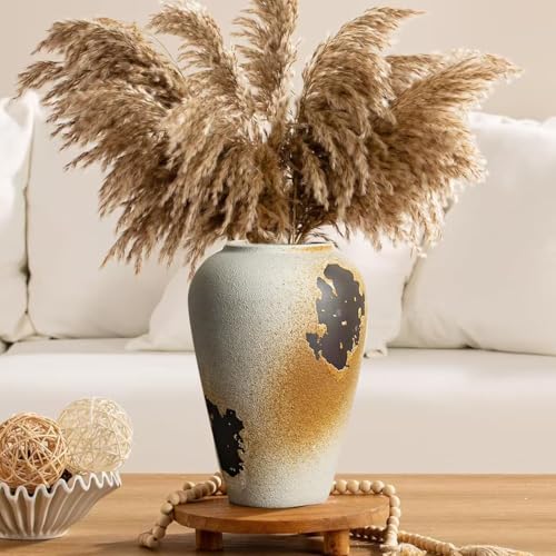 Vintage Rustic Iron Glaze Ceramic Vase, Large 11" Handcrafted Farmhouse Flower Vase – Statement Piece for Living Room, Dining Table, Fireplace, Office