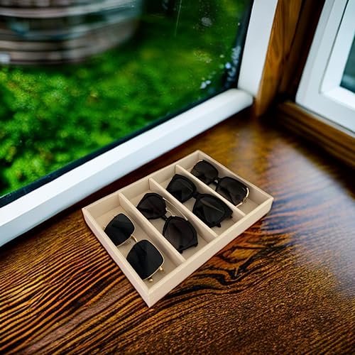 Velvet Sunglasses Organizer Tray 4 Slot, Stackable Eyewear & Glasses Display Case, Premium Beige Velvet, Scratch-Free Lining, Drawer Insert for Dressing Table Vanity Home Retail Trade Show - color: Sunglasses Tray