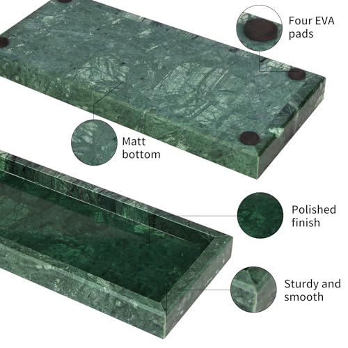 Marble Bathroom Vanity Tray,Luxury Natural Stone Small Decorative Tray,Soap Dispenser Dresser Top Perfume Home Kitchen Toilet Tank Sink Tray for Soap Bottles, Key Trinket Ring Tray(Green) - color: Blackish Green, size: 12" x 5" x 1.2"