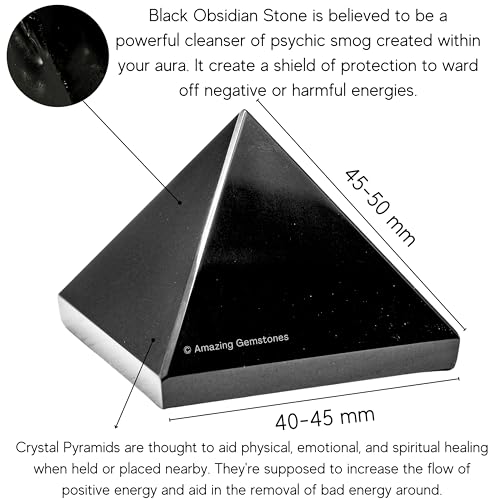 Amazing Gemstone Black Obsidian Pyramid Crystal Healing Stones - 2" Great Pyramid Figurine of Natural Stone Pyramid for Meditation, Reiki, Chakra Balancing and Crystal Pyramids Grid - color: Black Obsidian