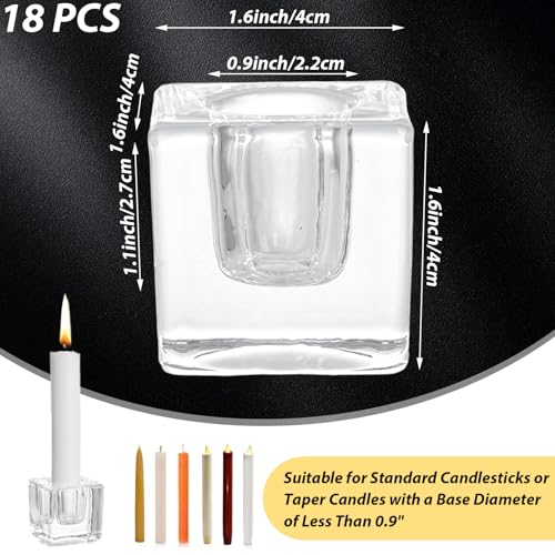 18 PCS Square Glass Taper Candle Holder for Candlesticks Holders Glass Candle Holder for Table Centerpiece Crystal Candle Holders Clear Candlestick Holder for Wedding Party