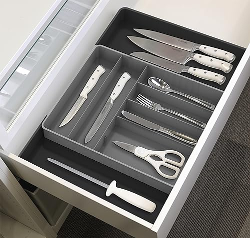 Simple Houseware Expandable Kitchen Drawer Flatware Organizer, Black/Gray - color: Black/Gray