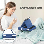 KDD Tablet Pillow Stand, Multi-Angle Viewing Ipad Holder for Lap, Bed and Desk, Foldable Soft Pad Dock with Stylus Mount Compatible with Ipad Pro 12.9, 10.5, 11, Air, Mini, Phones, Books, E-Reader - color: Blue