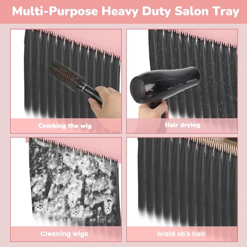 Extension Salon Tray Hair Extension Cart Tray Pink Multi-Function Extensions Rolling Tray with Blow Dryer Holder and Storage Platform - color: L-pink