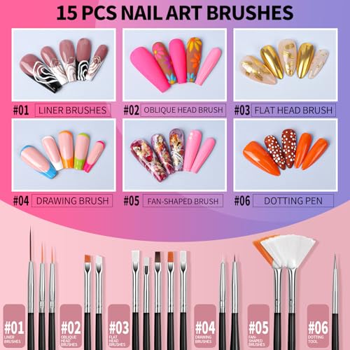 FANDAMEI Nail Art Tools, Nail Brush, 15 PCS Nail Art Brushes, 5 PCS Nail Dotting Tool, Nail Stand, Nail Holder For Painting Nails, Nail Tools, Nail Design Tools, Black - color: Black