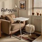 Rubypin Multifunctional TV Tray Table – Adjustable Folding Table for Bed & Sofa with Cup Holder, 6 Height Settings & 3 Tilt Angles (White)