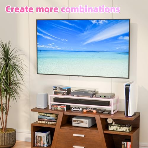 Simple Trending 2 Tier Metal Dual Monitor Stand Riser, Computer Office Desktop Organizer for 2 Monitors with 32"x10" Mouse Pad for Laptop, Printer, TV, Pink - color: Pink, size: 32"L x 10"W x 7"H