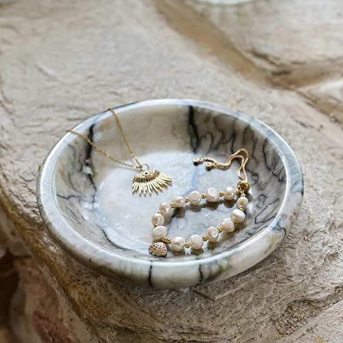 ZSHAWN Natural Cold Emerald Marble Ring Dish Jewelry Tray – 5.5" Trinket Dish for Rings Earrings Necklace, Scratch-Resistant Vanity Organizer, Elegant Gift for Women - color: Cold Emerald