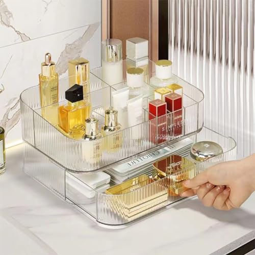 MIUOPUR Stackable Makeup Organizer Drawers, Bathroom Vanity Organizers and Storage, Ideal for Desk and Dresser Countertops, Great for Cosmetics, skincare, Lipsticks, Nail Care -Clear - color: Clear, size: Drawer Only