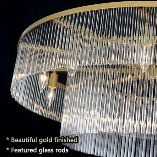 Modern Glass Chandelier Gold Chandeliers for High Ceiling Foyer Entryway Hanging Large Light Fixture for Grand Living Room Hall 39" - size: Large Gold (39" x 70")