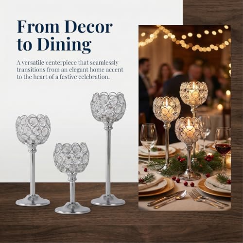 Crystal Candle Holders 2 Set of 6 - Sliver Vintage Hollow Ball Candle Stand for Table Centerpiece, Crystal Metal Tealight Candlestick for Wedding, Dining Room Decor - color: Silver, size: 2 Sets(6 Pcs)