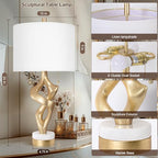 Scenekoy Sculptural Table Lamp Set of 2 with USB Ports for Bedroom Living Room, 26” Gold Leaf Marble Base Bedside Lamps, Pull Chains Switch Modern Nightstand Lamp for Home Room Decor (Bulbs Included) - size: 26 inches Gold Leaf -028-2