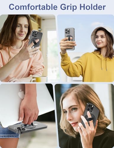 EWA MagOne 3rd Gen [Compatible with MagSafe] Phone Grip Stand with Finger Strap, Removable Magnetic Ring Holder Kickstand Loop for iPhone 17,16,15,14,13,12 Series (Black) - color: Black