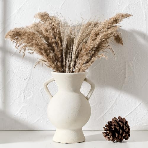 LUKA Antique Ceramic Vase with 2 Handle,9.25 inches Rustic Vase Minimalist Decor, Decorative Vases for Home Decor, Table, Living Room, Shelf, Christmas Decoration(Large,White) - color: L-white(9.25 In)