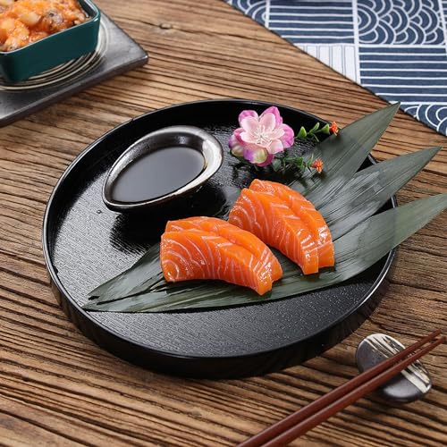 Round Wood Serving Tray, Solid Wooden Decorative Tray Non-Slip Tea Coffee Table Tray Snack Plate Food Meals Serving Tray with Raised Edges for Home Decor Kitchen Restaurant(10.6inch, Black) - size: 10.6"