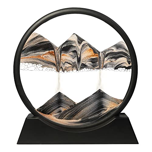 Muyan Moving Sand Art Picture Sandscapes in Motion Round Glass 3D Deep Sea Sand Art for Adult Large Desktop Art (Black, 7 Inch) - color: Black, size: 7 Inch