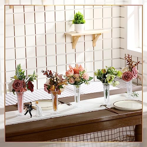 Eaasty 24 Pcs Small Plastic Vases for Flowers, 6 Inch Mini Clear Crystal Vases Bud Vase Bulk for Mothers Day Wedding Home Office Table Centerpiece Decorations