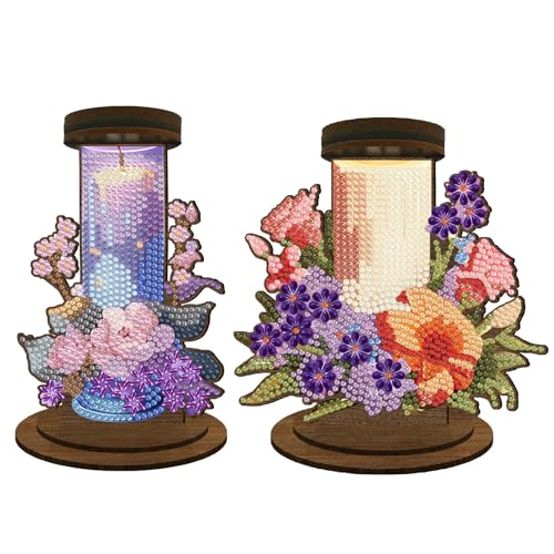 ARTopet 2Pcs DIY Diamond Art Painting Candlestick Holders Wooden Desk Candle Holder Ornament Double Sided Diamond Tabletop Ornaments for Home Decor-02 - color: 2pcs-02