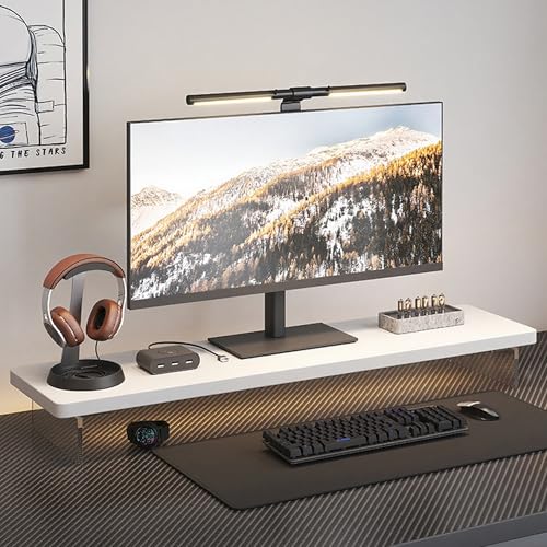 Computer Monitor Stands, Wood & Acrylic Computer Monitor Stand, Desk Monitor Stand Underneath Storage For Office, Home, School Supplies, 31.5" L (White) - color: White