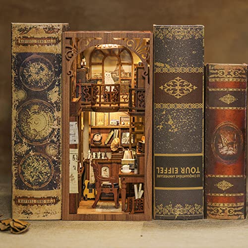 Cutefun Book Nook Kit,3D Wooden Puzzle Bookends,Miniature house kit with dust cover,Bookends Kit with LED Lights,DIY Dollhouse Bookend Tiny House for Adults,Birthday Easter Home Decor for Teens Adults - style: The Secret Rhythm