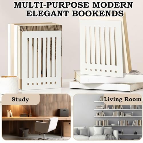4 Pcs 10 Inch Heavy Duty Bookends Non-Skid Base Large Heavy Duty Book Ends Stopper for Office Books Vinyl Records Shelves Binders (White) - color: White, size: 10 Inch