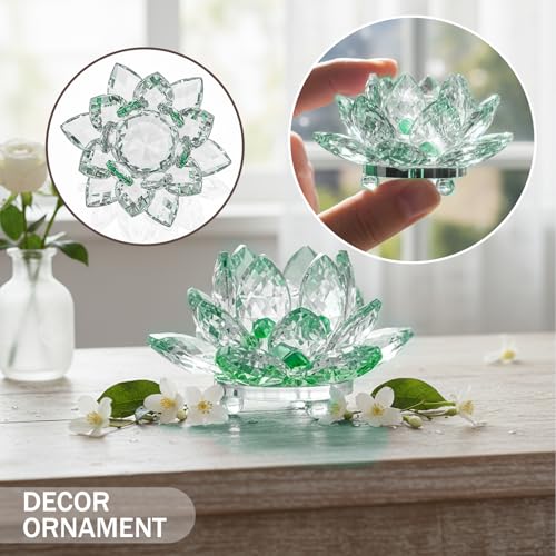 Lotus Flower Figurine,Crystal Lotus Decor Centerpiece,Feng Shui Home Decor for Office Desk Accent in 2.5 Inch - color: Green