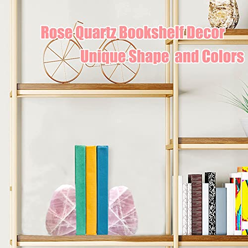 Natural Rose Quartz Bookends Decorative Crystal Book Ends Pink Stone Heavy Duty Gemstone Bookend 1 Pair 3-4 LBS - size: 3-4lbs