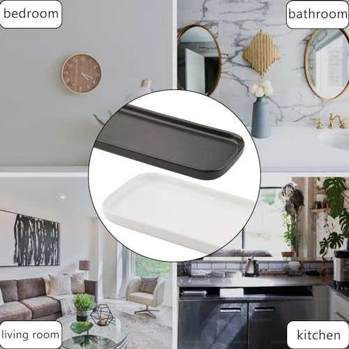 VanEnjoy Set of 2 White Ceramic Tray for Kitchen Counter, White Vanity Tray for Bathroom Counter, Long Narrow Tray for Soap Bottles - color: White