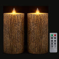 Brown Bark Wax Flameless Pillar Candles with Remote Timer, 3D Moving Flame Led Candles up to 400 Hours with 2AA Batteries, Set of 2(3''x6''), Remote Included (Brown). - color: Brown
