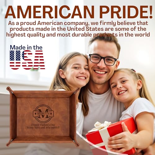 Personalized Engraved Leather Tray for Him – PU Valet Leather Catchall Organizer for Men, Father's Day Custom Gift, Organizer for Dresser, Desk, Nightstand – Custom Men Travel Valet Tray - style: Fathers Day