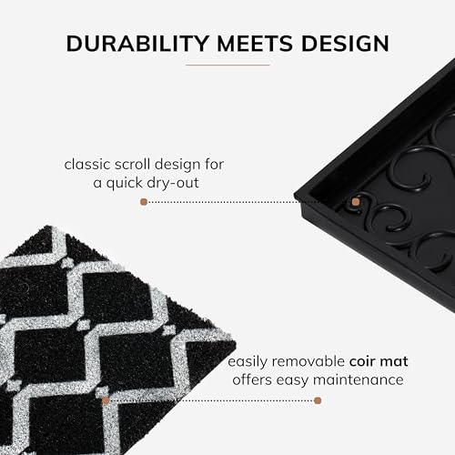 Anji Mountain Rubber Boot/Shoe Tray with Coir, Fits 4 Pair (46.5" Wide), Black and Ivory Diamond Insert - color: Black and Ivory Diamond Insert, size: 46" x 14" x 1.5"