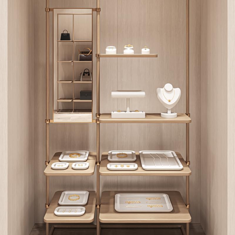Microfiber Jewelry Trays Stackable Ring Earring Bracelet Necklace Bangle Watch Display Tray Drawer Organizer 7.08 * 3.93 * 0.59inch (White - color: Beige, size: 18*10cm Tray