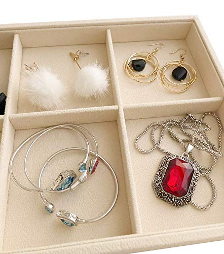 Premium Grade Beige Velvet Jewelry Organization Tray 6 Grids Removable Rearrangeable Dividers Stackable Drawer Inserts Closet Organizer - color: 6 Grids Velvet Tray