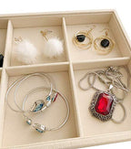 Premium Grade Beige Velvet Jewelry Organization Tray 6 Grids Removable Rearrangeable Dividers Stackable Drawer Inserts Closet Organizer - color: 6 Grids Velvet Tray