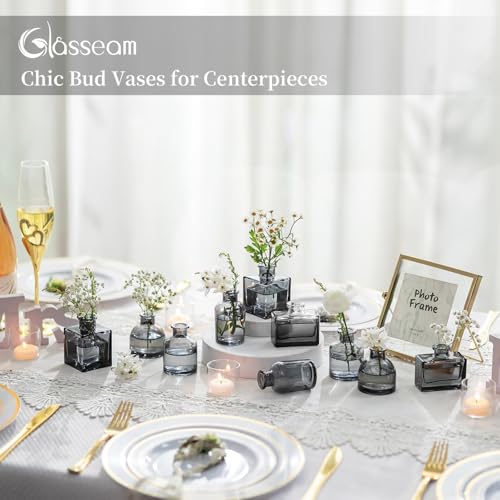Glasseam Bud Flower Vases in Bulk: 40 Glass Cute Small Vases for Centerpieces Vintage Mini Wedding Birthday Party Table Centerpieces Tiny Baby Shower Dining Room Decoration Black Grey - color: Black Grey
