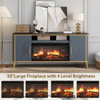 Fluted Fireplace TV Stand Up to 80" TVs, Modern Entertainment Center with 30" Electric Fireplace, Luxury Media Console with Adjustable Shelves for Living Room, Navy Blue - color: Navy Blue