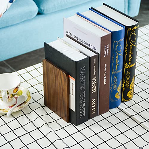 Large Bookend Hold Heavy Books- 7x4x5in 3 Pack Wood Bookends for Heavy Books Heavy Duty Walnut Book Ends for Men Wood Bookends for Office Desk Non-Skid - color: Walnut-s-3pair