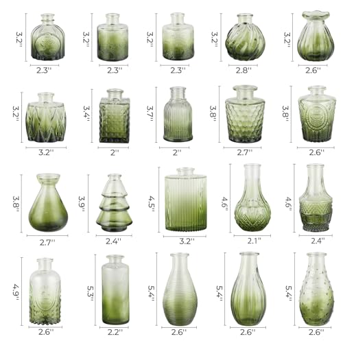 BEAHOT 32 Pack Green Bud Vase in Bulk,Mini Vintage Glass Flower Vases for Centerpieces,Wedding Decor,Party & Home Decaration,Mother's Day (Green-Gradient) - color: Green
