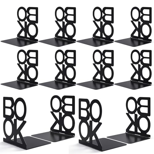 Book Ends, Metal Foldable Bookends for Shelves, Non-Skid Book End to Hold Books, Black Book Stopper/Holder for Office Home Kitchen (Black-6Pair) - color: Black-6pair