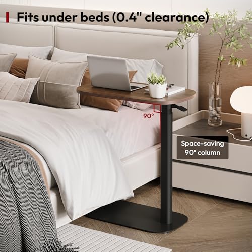 SANODESK Adjustable Overbed Bedside Table Pneumatic Adjustable Height Laptop Computer Standing Desk Cart with Tray, Hospital and Home Use(23.6" W x 13.8" D, Walnut) - color: Walnut, size: Xsmall
