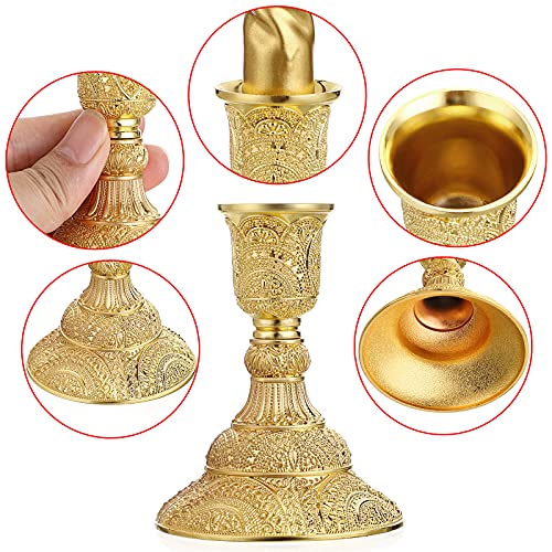 OwnMy 2PCS Brass Taper Candle Holders Candle Stick Holders Set Vintage Metal Pillar Candlestick Holders, 4”H Elegant Candle Stand Candelabra for Dining Table Centerpieces Wedding Home Decoration, Gold - color: Golden
